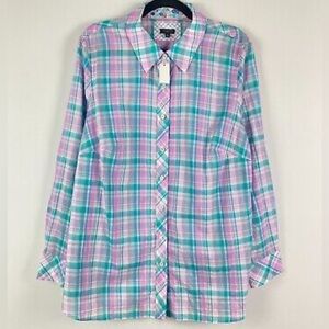 Talbot’s Plus Plaid Button-Up Shirt in Pink and Green 1X